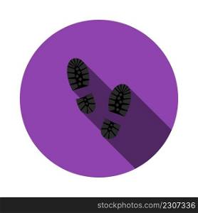Boot Print Icon. Flat Circle Stencil Design With Long Shadow. Vector Illustration.