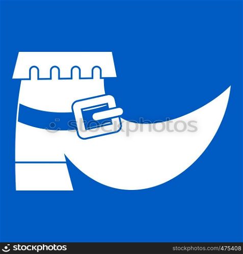 Boot with buckle icon white isolated on blue background vector illustration. Boot with buckle icon white