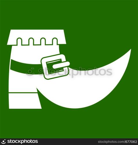 Boot with buckle icon white isolated on green background. Vector illustration. Boot with buckle icon green