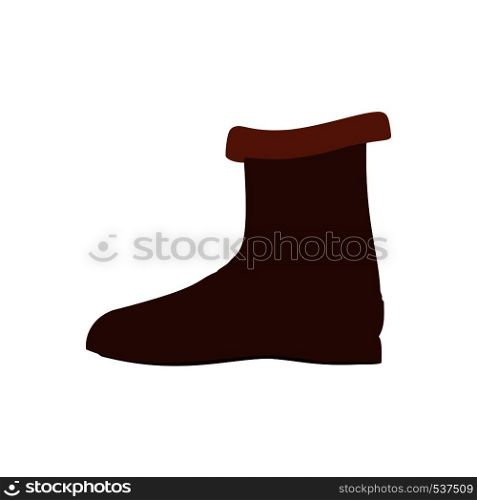 Boots footwear casual clothing pair symbol vector icon. Closeup brown equipment model shoe western side view