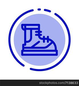 Boots, Hiker, Hiking, Track, Boot Blue Dotted Line Line Icon