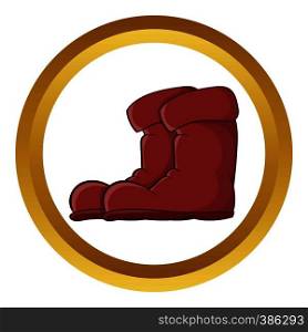Boots vector icon in golden circle, cartoon style isolated on white background. Boots vector icon