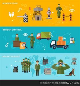 Border guard banner set with point control secret service isolated vector illustration