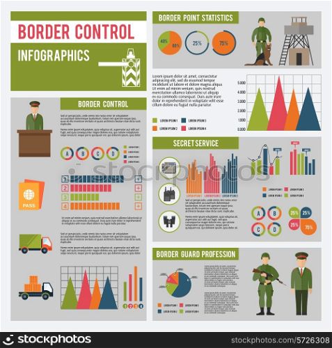 Border guard profession statistics secret service control infographics set with charts vector illustration