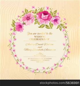 Border of flowers in vintage style over wooden plane. Vector illustration.