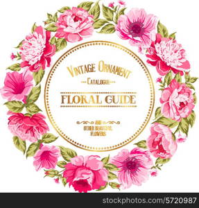 Border of flowers in vintage style with lable text. Vector illustration.