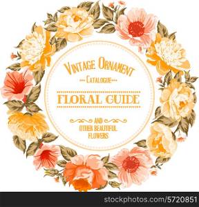 Border of flowers in vintage style with template text. Vector illustration.