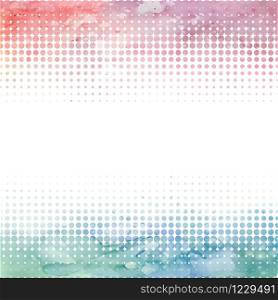 Border with halftone and pink and green watercolor background. Vector element for banners sites, design of printed products and your design. Border with halftone and pink and green watercolor background. V