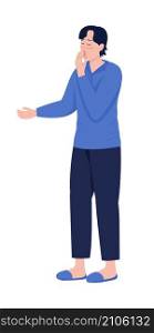 Bored man semi flat color vector character. Posing figure. Full body person on white. Exhausted guy gesturing isolated modern cartoon style illustration for graphic design and animation. Bored man semi flat color vector character