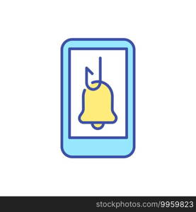 Boredom as trigger for smartphone use RGB color icon. Infinite scrolling on social media. Dependence on mobile phone. Addicted to cellphone. Reminder on screen. Isolated vector illustration. Boredom as trigger for smartphone use RGB color icon