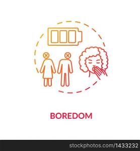 Boredom concept icon. Long term relationship problem thin line illustration. Boyfriend and girlfriend break up. Wife and husband divorce reason. Vector isolated outline RGB color drawing. Boredom concept icon