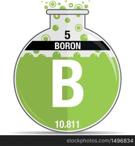 Boron symbol on chemical round flask. Element number 5 of the Periodic Table of the Elements - Chemistry. Vector image