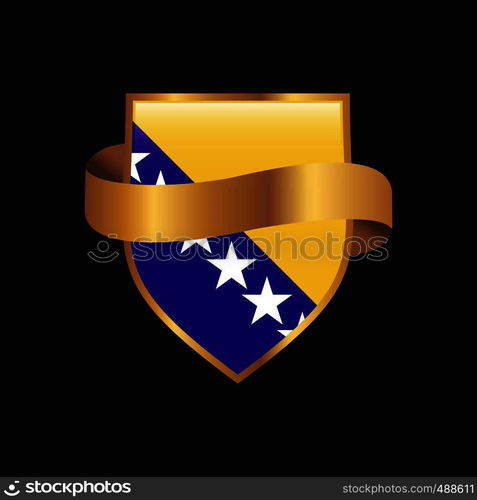 Bosnia and Herzegovina flag Golden badge design vector