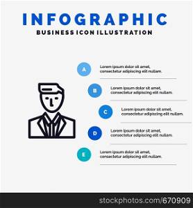 Boss, Ceo, Head, Leader, Mr Line icon with 5 steps presentation infographics Background