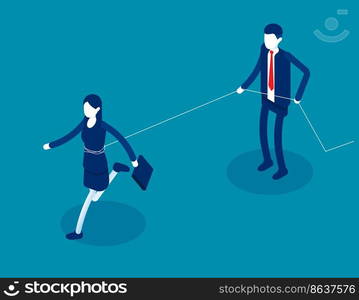 Boss trying to get rid of control employee. Isometri business vector illustration