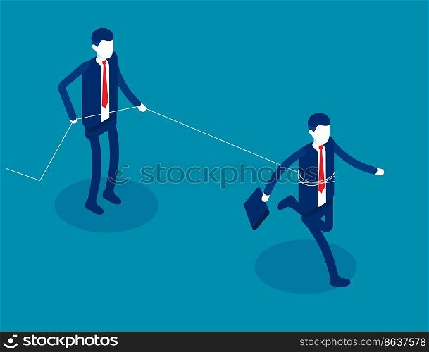Boss trying to get rid of control employee. Isometri business vector illustration