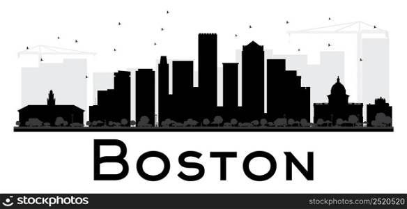 Boston City skyline black and white silhouette. Vector illustration. Simple flat concept for tourism presentation, banner, placard or web site. Business travel concept. Cityscape with landmarks