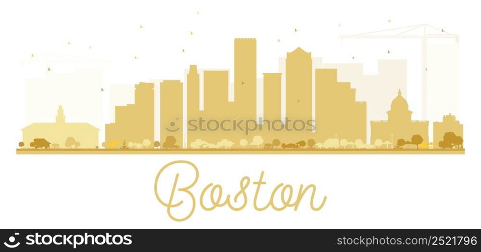 Boston City skyline golden silhouette. Vector illustration. Simple flat concept for tourism presentation, banner, placard or web site. Business travel concept. Cityscape with landmarks