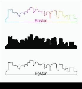 Boston skyline linear style with rainbow in editable vector file