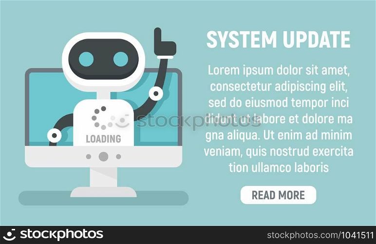 Bot system update concept banner. Flat illustration of bot system update vector concept banner for web design. Bot system update concept banner, flat style