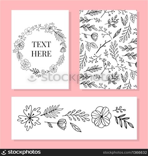botanic card with wild flowers, leaves. Spring ornament concept. Floral poster, invite. Vector layout decorative greeting card or invitation design background. Hand drawn. botanic card with wild flowers, leaves. Spring ornament concept. Floral poster, invite. Vector layout decorative greeting card or invitation design background. Hand drawn illustration