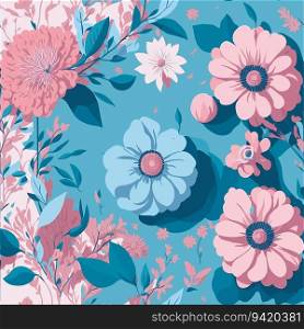 Botanical Beauty: Flat Illustration of Highly Detailed Clean Floral Pattern in Vector