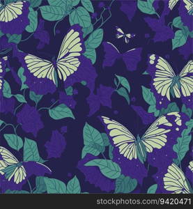 Botanical Bliss: Seamless Pattern of Natural Elements, Flowers, Leaves, and Butterflies