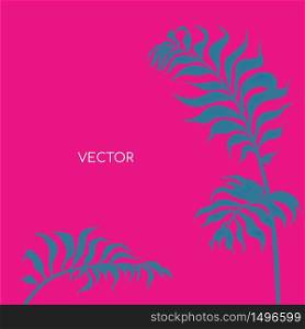 Botanical branch flat color vector background. Grey fern twig on vibrant pink backdrop. Floral leaves. Tropical summer vacation social media post mock up. Exotic resort web banner template