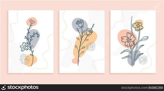 botanical flower leaves doodle poasters set of three