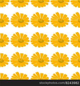 Botanical flowers dandelions seamless pattern vector illustration. Daisy plant with yellow flower on white background. Graphic design for greeting, banner, holiday, celebration, fashion, cover, art