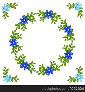 Botanical frame blue flower branch template elegant vintage retro wedding ornate wreath card illustration