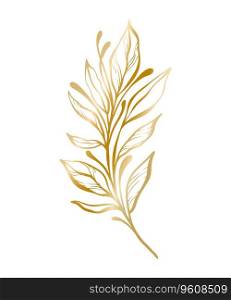 Botanical golden illustration of a leaves branch for wedding invitation and cards, logo design, web, social media and posters template. Elegant minimal style floral vector isolated.	
