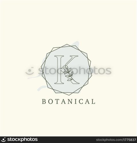 Botanical Leaf Initial K Letter Logo, vector logo design concept hexagon geometric.