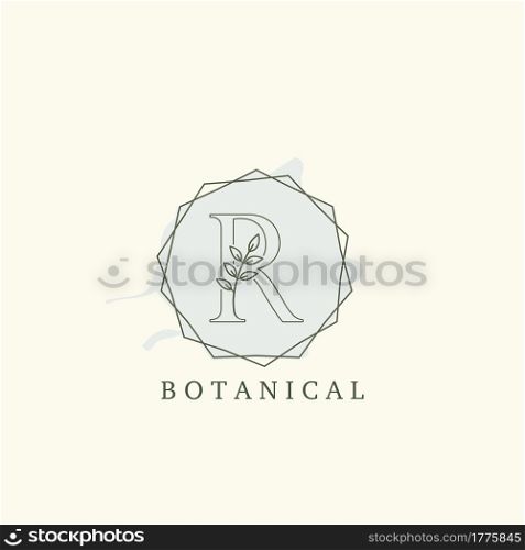 Botanical Leaf Initial R Letter Logo, vector logo design concept hexagon geometric.