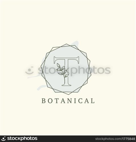Botanical Leaf Initial T Letter Logo, vector logo design concept hexagon geometric.