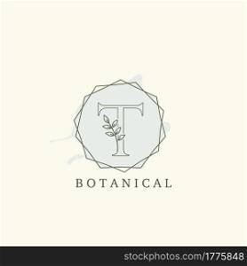 Botanical Leaf Initial T Letter Logo, vector logo design concept hexagon geometric.