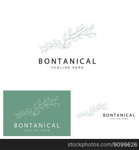Botanical Logo, Nature Plant Design, Flower Plant Icon Vector With Line Model