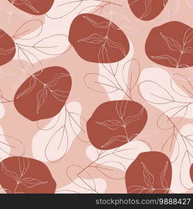 Botanical motifs. Isolated seamless burgundy, red, orange, brown flower pattern. Vintage background. Hand drawn vector illustration.