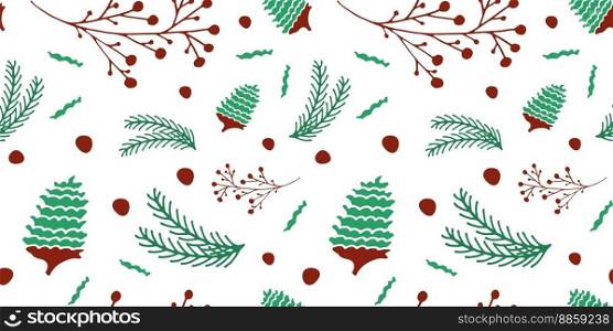 Botanical, organic pattern seamless with pine cones and branches. Green, color. Vector illustration Doodle Style design for banners, books, brochures, templates, notebook, fabric, clothing, papers.. Botanical, organic pattern seamless with pine cones and branches. Green, color. Vector illustration