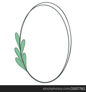 Botanical oval frame vector illustration. Wreath with leafy branch. Rustic leaves border for postcard or invitation. Rim with sheets blank shape isolated object. Botanical oval frame vector illustration