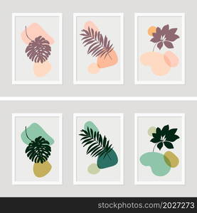 Botanical poster wall art vector set. Abstract Plant Art design for print with abstract shape. Set of hand drawn contemporary artistic posters.