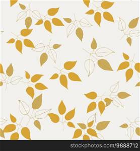 Botanical vector illustration of painted small floral template and outline drawing elements. Rustic vintage yellow leaves and golden hand sketched flowers seamless pattern on white background.. Botanical vector illustration of painted small floral template and outline drawing elements. Rustic vintage golden leaves and hand sketched branches seamless pattern on light pastel background.