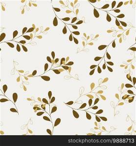 Botanical vector illustration of painted small floral template and outline drawing elements. Rustic vintage yellow and orange leaves and hand sketched branches seamless pattern on white background.. Botanical vector illustration of painted small floral template and outline drawing elements. Rustic vintage golden leaves and hand sketched branches seamless pattern on light pastel background.