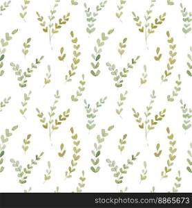 Botanical watercolor green branches pattern. Vector EPS10. Botanical watercolor green branches pattern