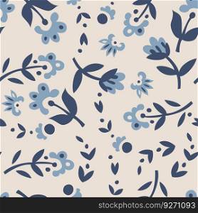 Botany ornament or motif, flourishing and blooming plants with leaves and stems, petals in blossom. Flora adornment design. Seamless pattern, background print or wallpaper. Vector in flat style. Flourishing plants with leaves and stems motif