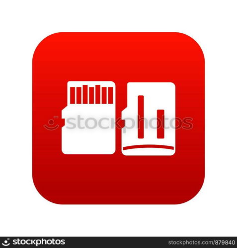 Both sides of SD memory card icon digital red for any design isolated on white vector illustration. Both sides of SD memory card icon digital red