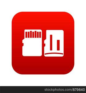 Both sides of SD memory card icon digital red for any design isolated on white vector illustration. Both sides of SD memory card icon digital red
