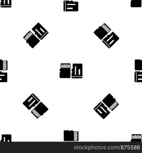 Both sides of SD memory card pattern repeat seamless in black color for any design. Vector geometric illustration. Both sides of SD memory card pattern seamless black
