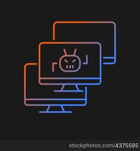 Botnet gradient vector icon for dark theme. Internet connected devices. Huge hacker attack. DDoS cyberattack. Thin line color symbol. Modern style pictogram. Vector isolated outline drawing. Botnet gradient vector icon for dark theme