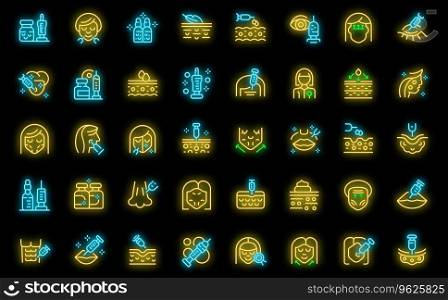 Botox icons set outline vector. Skin injection. Woman health neon color on black. Botox icons set vector neon